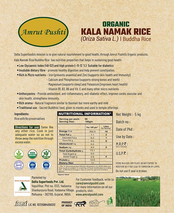 Organic Kala Namak Rice / Buddha Rice